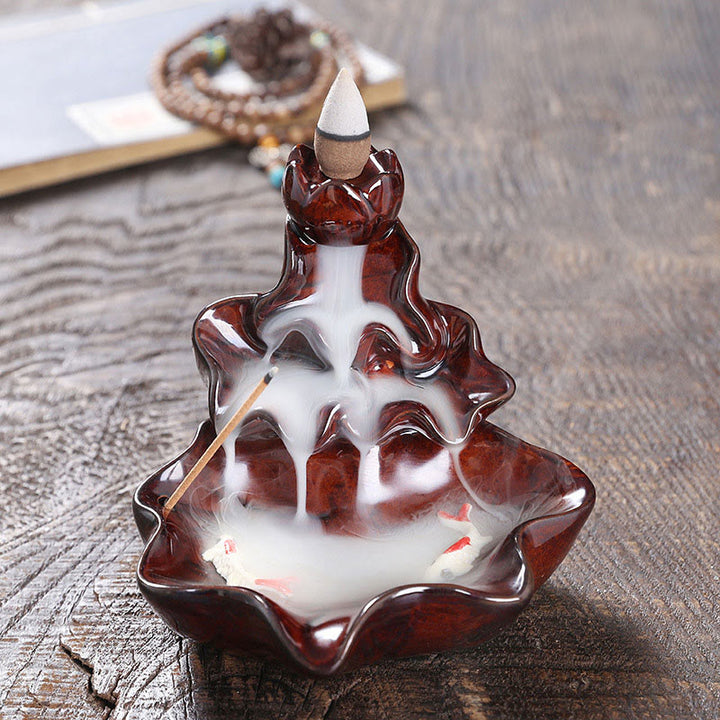 Buddha Stones, Lotusblatt, Koi-Fisch, Keramik, Rückfluss-Rauchbrunnen, Frieden, Weihrauchbrenner, Dekoration - Rot, 11,5 x 11 x 10 cm - image 15