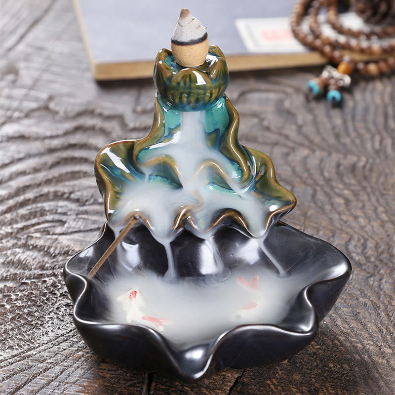 Buddha Stones, Lotusblatt, Koi-Fisch, Keramik, Rückfluss-Rauchbrunnen, Frieden, Weihrauchbrenner, Dekoration - image 2