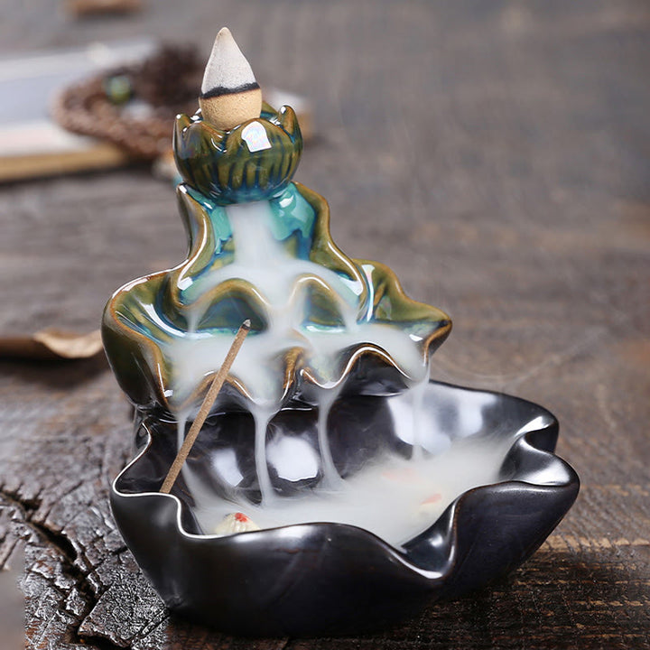 Buddha Stones, Lotusblatt, Koi-Fisch, Keramik, Rückfluss-Rauchbrunnen, Frieden, Weihrauchbrenner, Dekoration - image 1