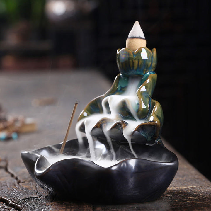 Buddha Stones, Lotusblatt, Koi-Fisch, Keramik, Rückfluss-Rauchbrunnen, Frieden, Weihrauchbrenner, Dekoration - image 3