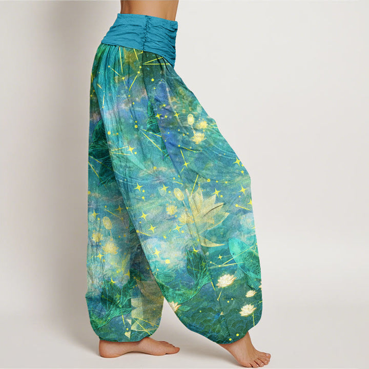 Haremshose mit elastischer Taille für Damen, mit Buddha Stones, Koi-Fisch, Lotus, Mond und Sternenmuster - image 9