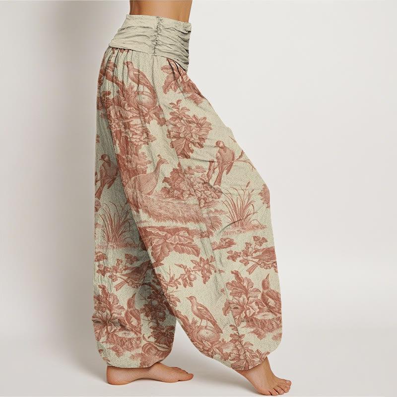Haremshose mit Buddha Stones, Vögeln, Bäumen und Ästen, für Damen, elastische Taille - image 3