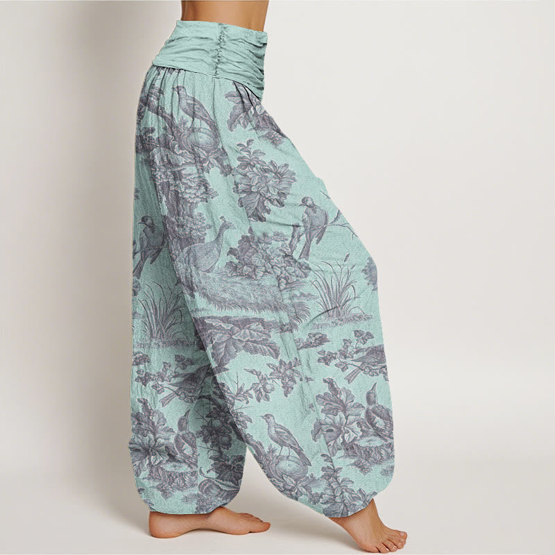 Haremshose mit Buddha Stones, Vögeln, Bäumen und Ästen, für Damen, elastische Taille - image 7