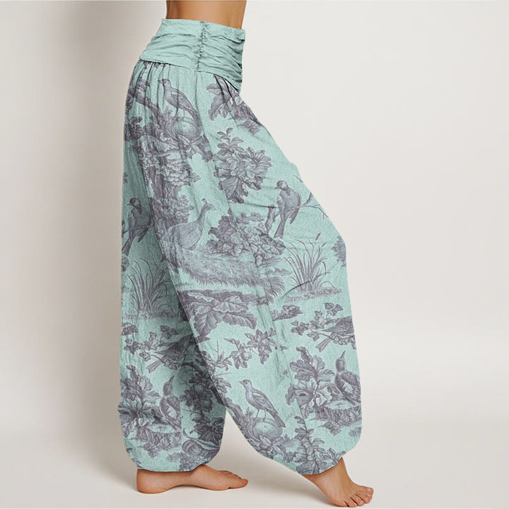 Haremshose mit Buddha Stones, Vögeln, Bäumen und Ästen, für Damen, elastische Taille - image 7