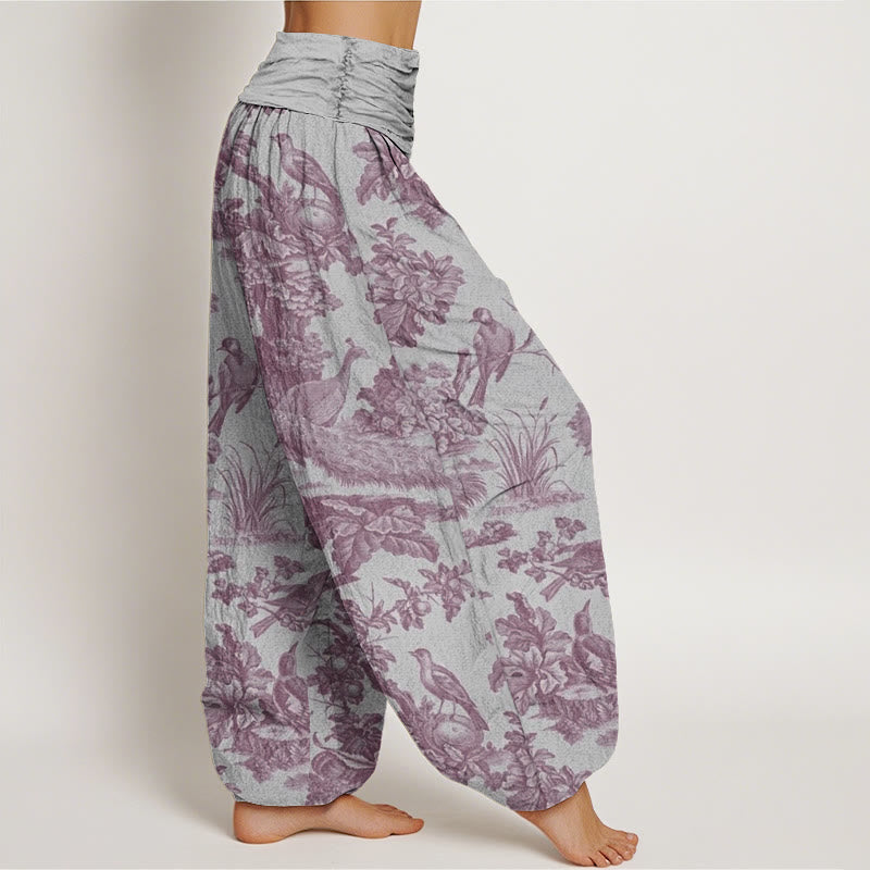Haremshose mit Buddha Stones, Vögeln, Bäumen und Ästen, für Damen, elastische Taille - image 10