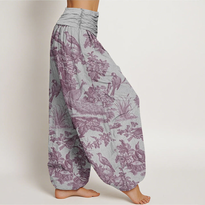Haremshose mit Buddha Stones, Vögeln, Bäumen und Ästen, für Damen, elastische Taille - image 10