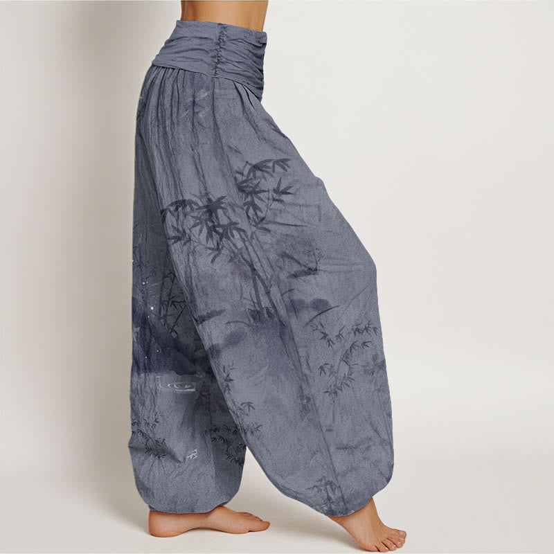 Lässige Haremshose mit Buddha Stones und Bambus-Felsen-Tuschemalerei für Damen mit elastischer Taille - image 2
