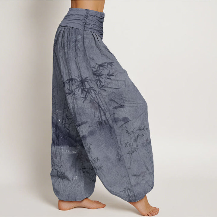 Lässige Haremshose mit Buddha Stones und Bambus-Felsen-Tuschemalerei für Damen mit elastischer Taille - image 2