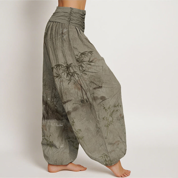 Lässige Haremshose mit Buddha Stones und Bambus-Felsen-Tuschemalerei für Damen mit elastischer Taille - image 6