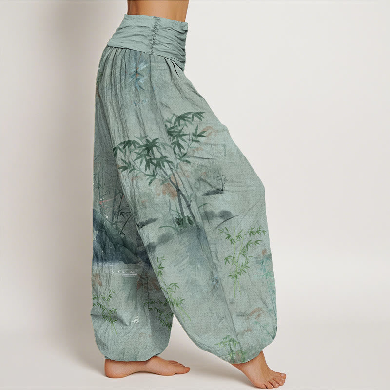 Lässige Haremshose mit Buddha Stones und Bambus-Felsen-Tuschemalerei für Damen mit elastischer Taille - image 9