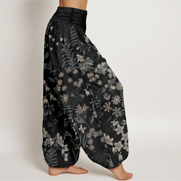Lässige Haremshose mit Gänseblümchen-Blumen-Blätter-Design für Damen mit elastischer Taille und Buddha Stones - image 6