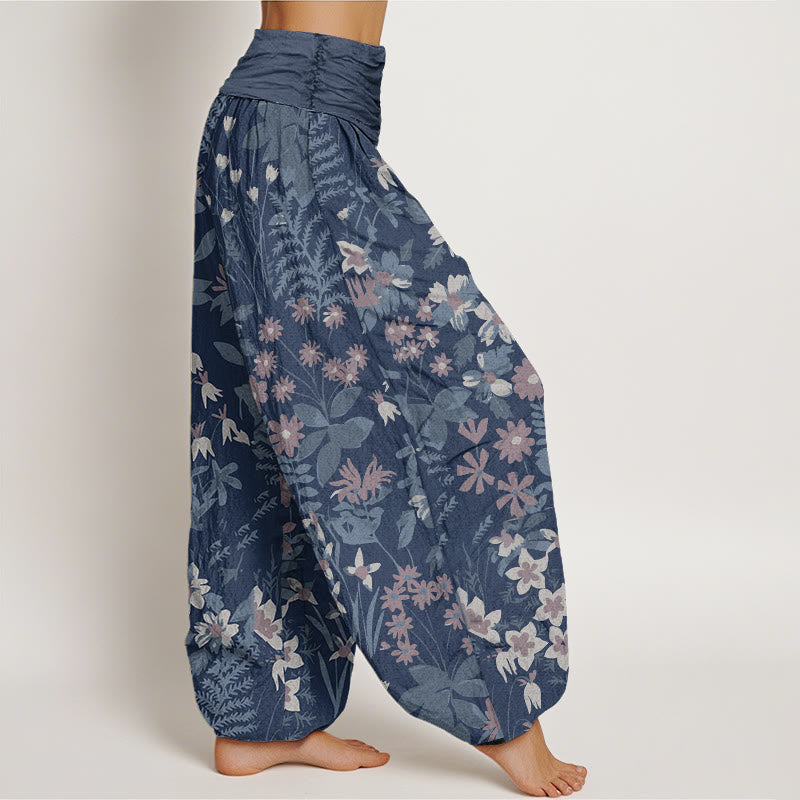 Lässige Haremshose mit Gänseblümchen-Blumen-Blätter-Design für Damen mit elastischer Taille und Buddha Stones - image 9