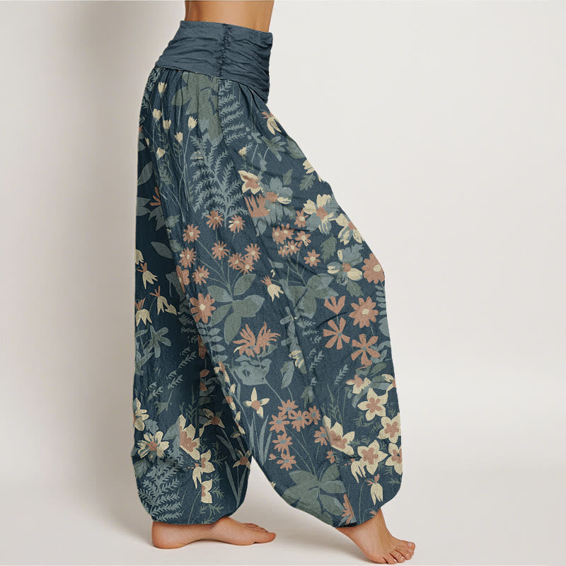 Lässige Haremshose mit Gänseblümchen-Blumen-Blätter-Design für Damen mit elastischer Taille und Buddha Stones - image 2