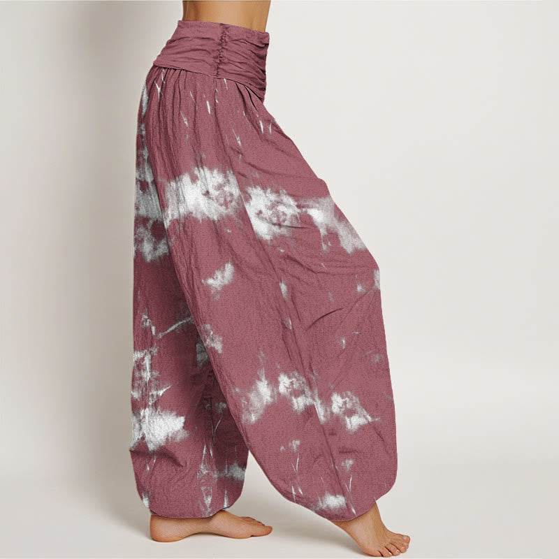Haremshose mit elastischem Bund für Damen mit Buddha Stones, weißen Linien und Punkten, Batikmuster - image 9
