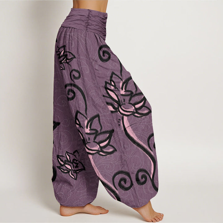 Lässige Haremshose mit Buddha Stones und Lotusblüte, glückverheißende Wolken, elastische Taille für Damen - image 10
