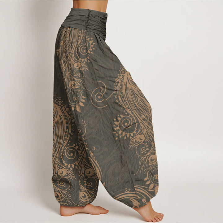 Buddha Stones Lässige Haremshose für Damen mit Pfauen-Design und elastischer Taille - image 3