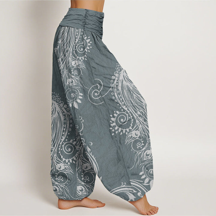 Buddha Stones Lässige Haremshose für Damen mit Pfauen-Design und elastischer Taille - image 7