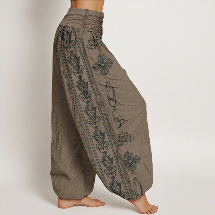 Haremshose mit elastischer Taille für Damen, Buddha Stones, Lotusblumen, Doppel-Dorje, Vajra, Namaste, Om-Design - image 10