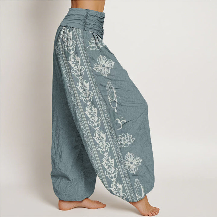 Haremshose mit elastischer Taille für Damen, Buddha Stones, Lotusblumen, Doppel-Dorje, Vajra, Namaste, Om-Design - image 7