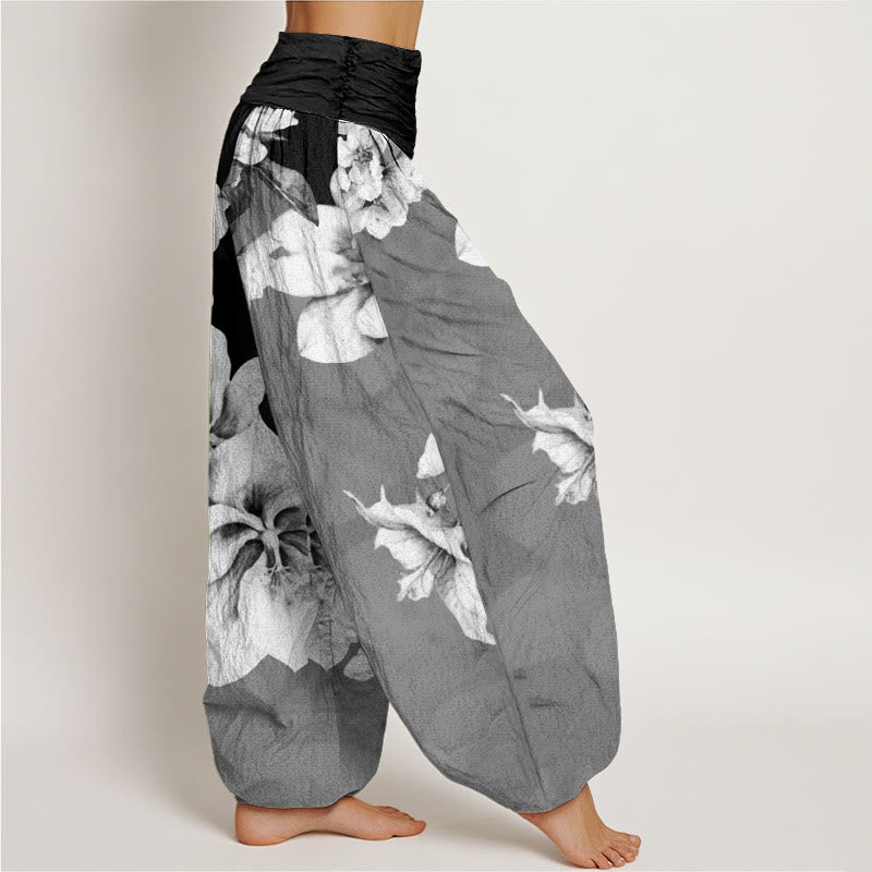 Haremshose aus Baumwolle mit Buddha Stones und Kamelienmuster sowie elastischem Bund für Damen - image 9