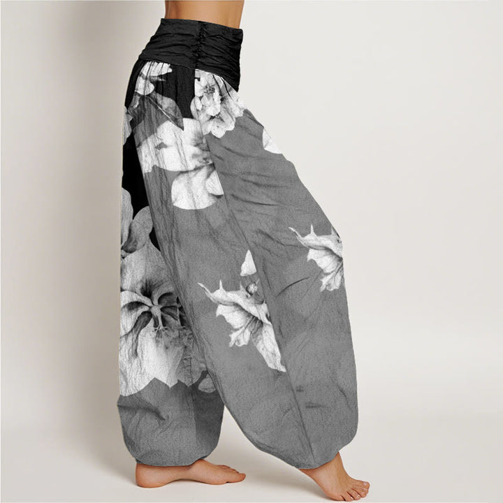 Haremshose aus Baumwolle mit Buddha Stones und Kamelienmuster sowie elastischem Bund für Damen - image 9