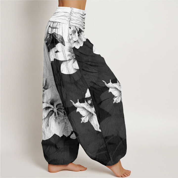 Buddha Stones Kamelienmuster Damen Haremshose mit elastischer Taille