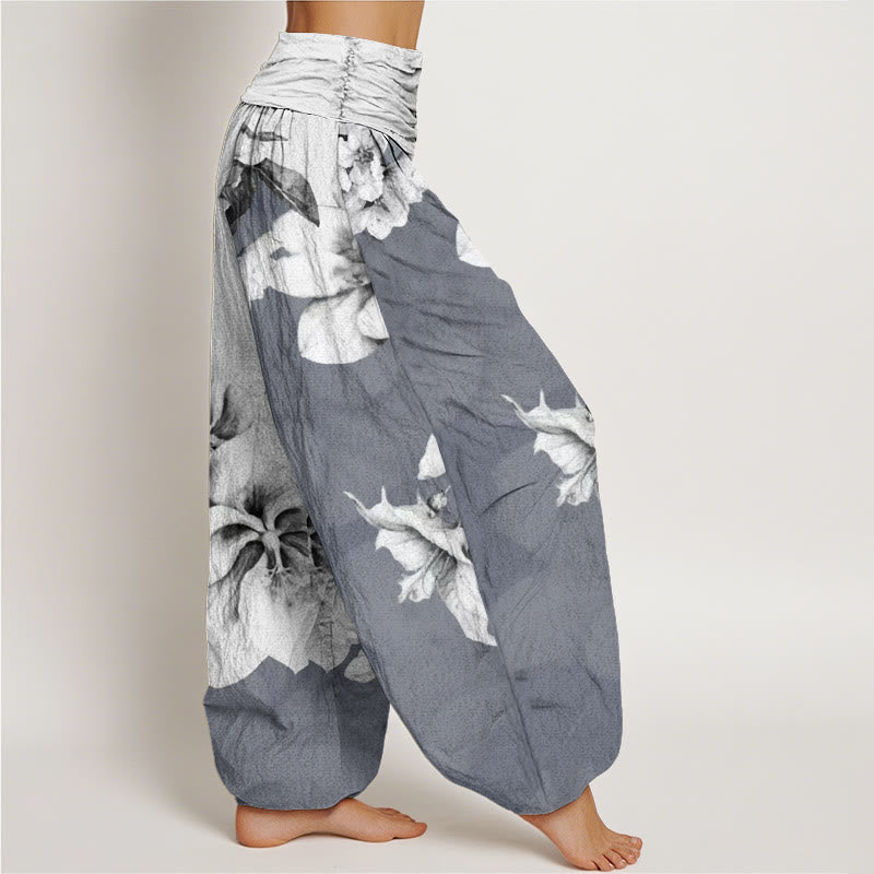 Haremshose aus Baumwolle mit Buddha Stones und Kamelienmuster sowie elastischem Bund für Damen - image 6