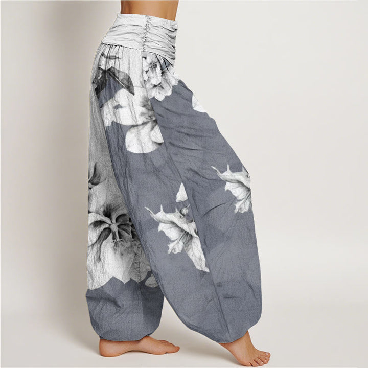 Haremshose aus Baumwolle mit Buddha Stones und Kamelienmuster sowie elastischem Bund für Damen - image 6
