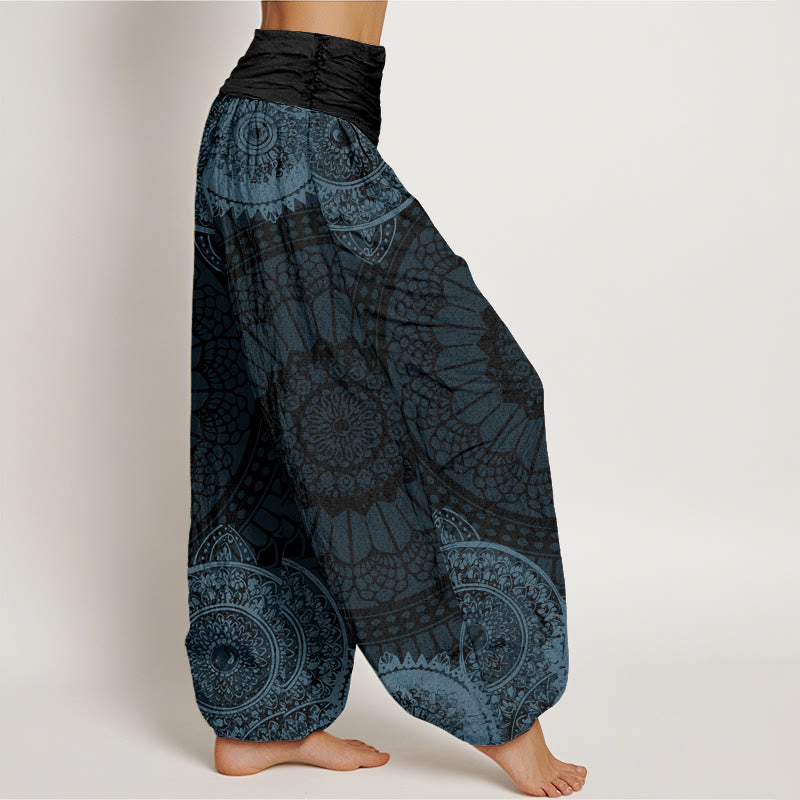 Haremshose für Damen mit elastischer Taille und Buddha Stones, kreisförmiges Mandala-Design - image 7