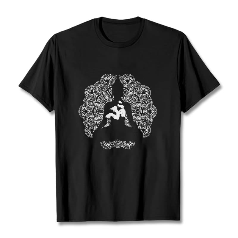 Buddha Stones ​​Reine Farbe Mandala Om Symbol Muster T T-shirt - Schwarz - 2XL - image 1