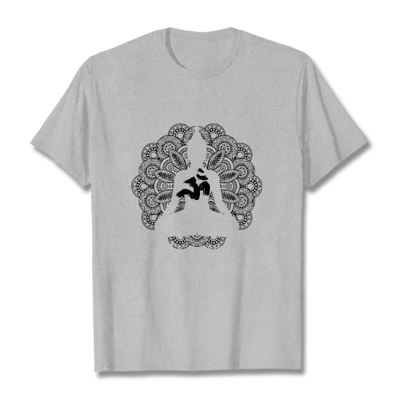 Buddha Stones ​​Reine Farbe Mandala Om Symbol Muster T T-shirt - Hellgrau - 2XL - image 20