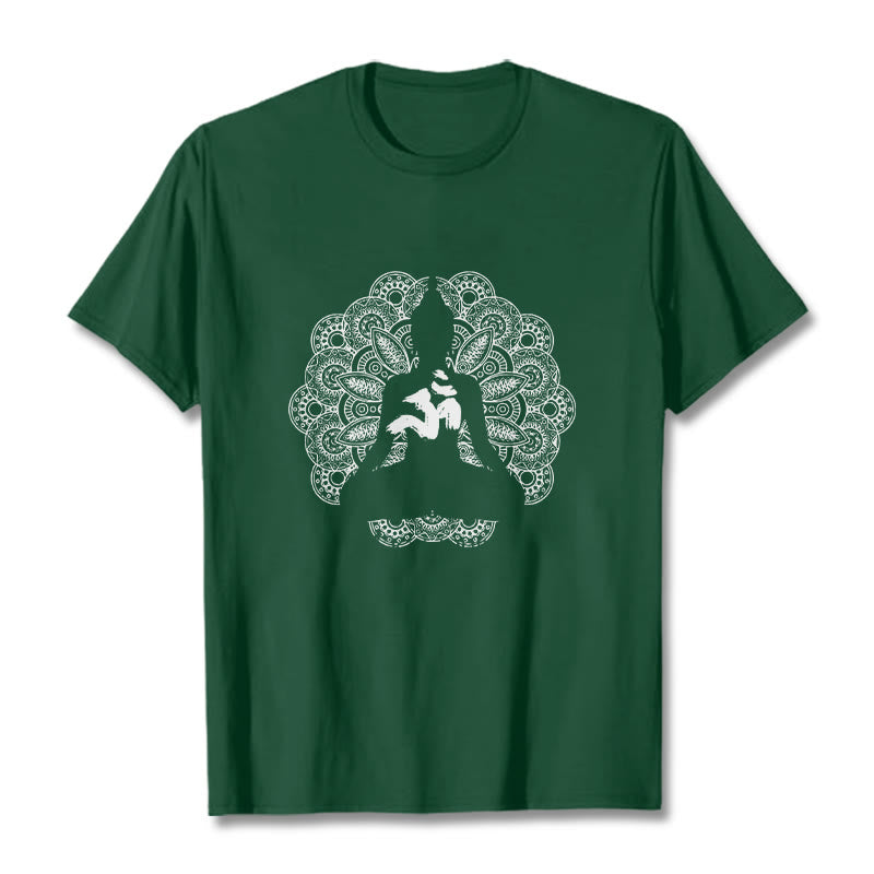 Buddha Stones ​​Reine Farbe Mandala Om Symbol Muster T T-shirt - Waldgrün - 2XL - image 10