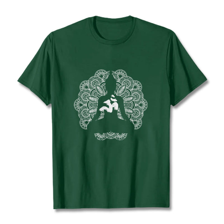 Buddha Stones ​​Reine Farbe Mandala Om Symbol Muster T T-shirt - Waldgrün - 2XL - image 10