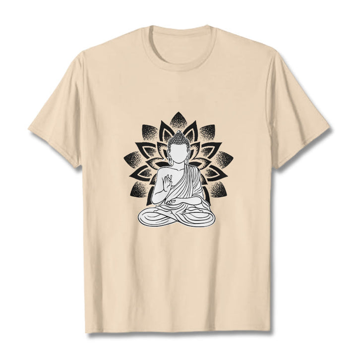 Buddha Stones ​​Sitzender Buddha Lotus Blume Muster T T-shirt - Biskuit - 2XL - image 10