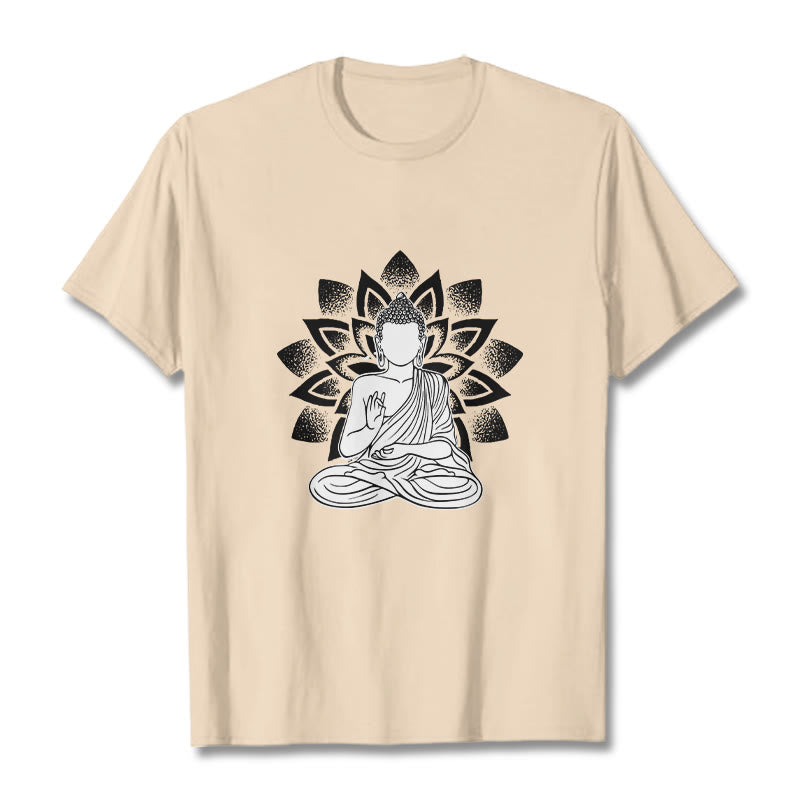 Buddha Stones ​​Sitzender Buddha Lotus Blume Muster T T-shirt - Bisque - 2XL - image 11
