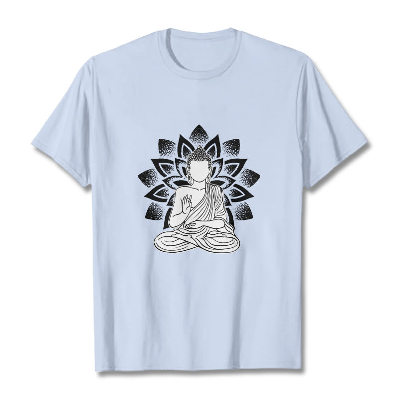 Buddha Stones ​​Sitzender Buddha Lotus Blume Muster T T-shirt - Hellcyan - 2XL - image 18