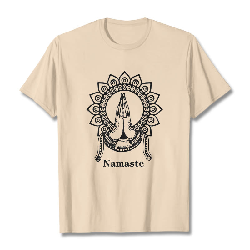 T-Shirt mit Buddha Stones -Geste, Mandala-Muster - Biskuit - 2XL - image 8