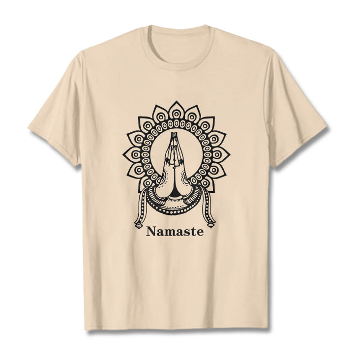 T-Shirt mit Buddha Stones -Geste, Mandala-Muster - Biskuit - 2XL - image 8