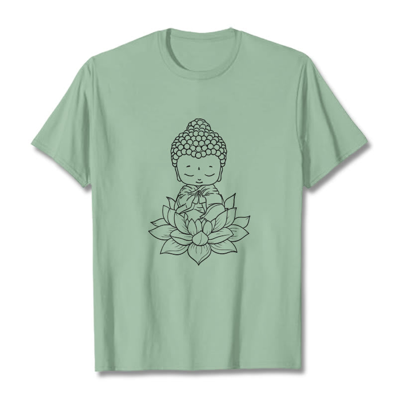 Buddha Stones ​​Friedliche Buddha Lotus Blume Muster T T-shirt - Blassgrün - 2XL - image 15