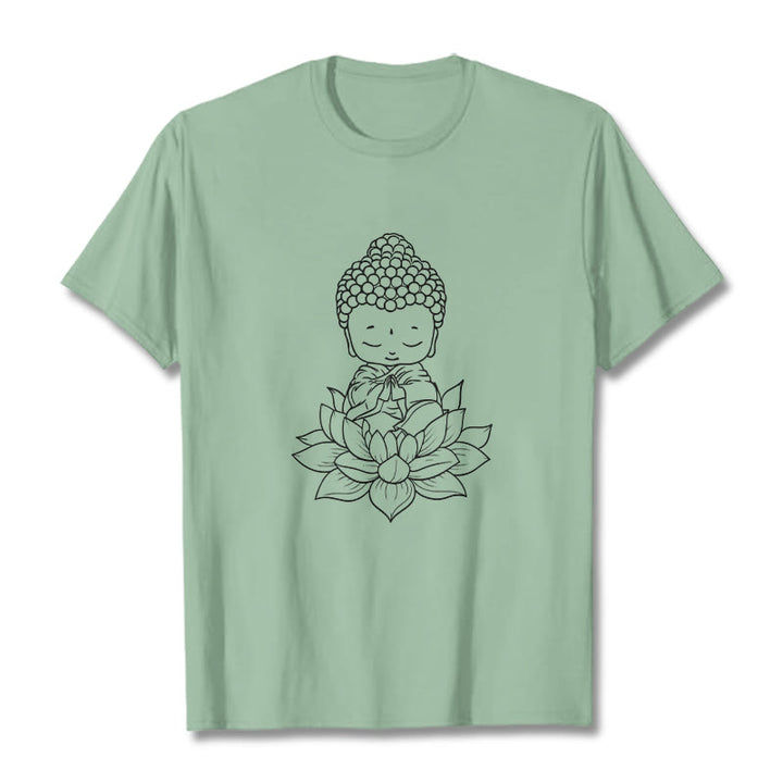 Buddha Stones ​​Friedliche Buddha Lotus Blume Muster T T-shirt - Hellgrün - 2XL - image 14