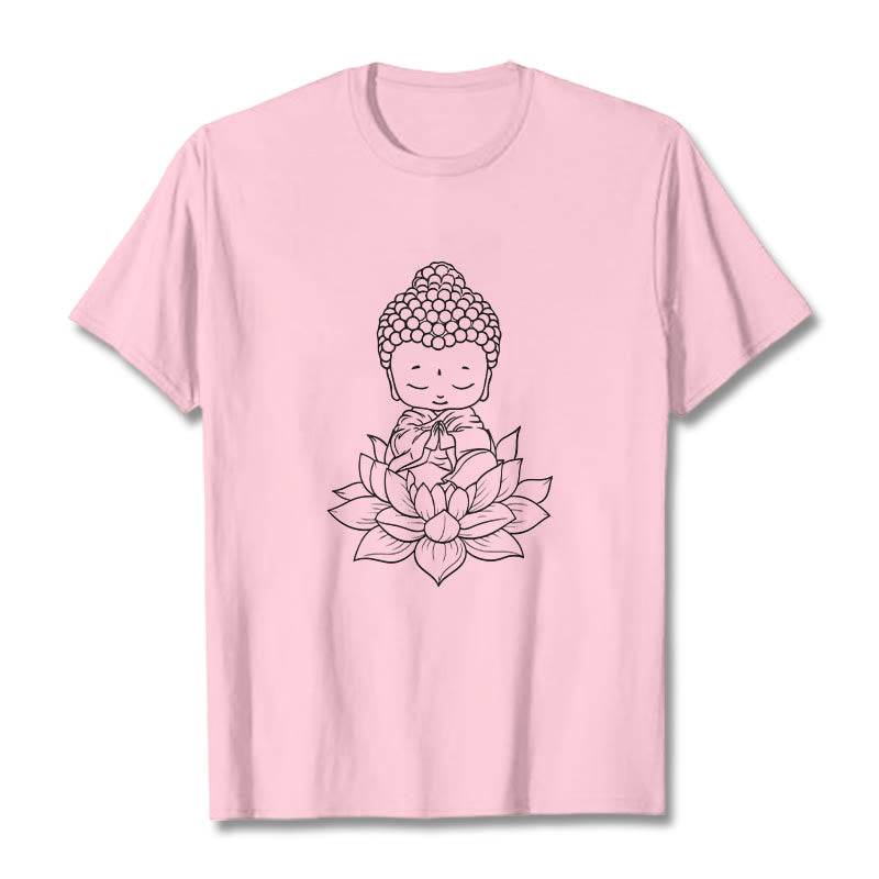Buddha Stones ​​Friedliche Buddha Lotus Blume Muster T T-shirt - Hellrosa - 2XL - image 13