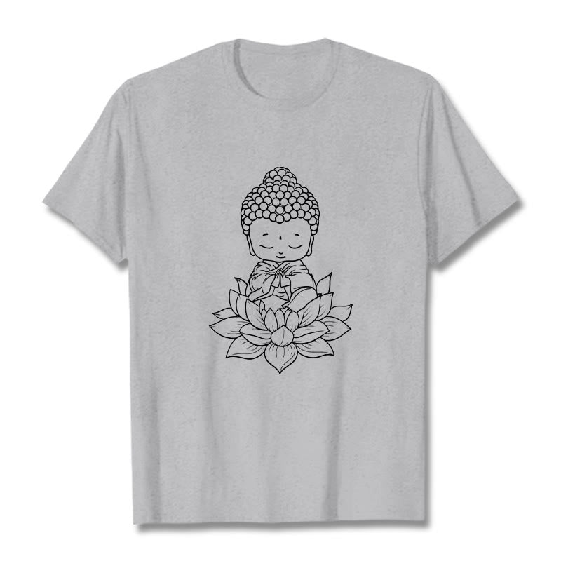 Buddha Stones ​​Friedliche Buddha Lotus Blume Muster T T-shirt - Hellgrau - 2XL - image 19
