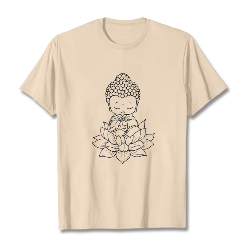 Buddha Stones ​​Friedliche Buddha Lotus Blume Muster T T-shirt - Bisque - 2XL - image 9