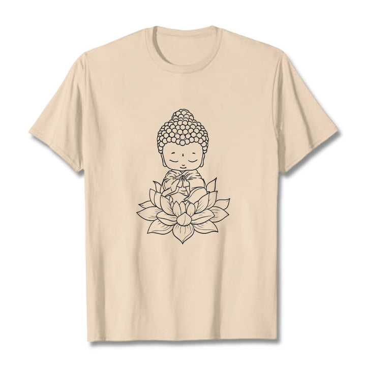 Buddha Stones ​​Friedliche Buddha Lotus Blume Muster T T-shirt - Bisque - 2XL - image 9