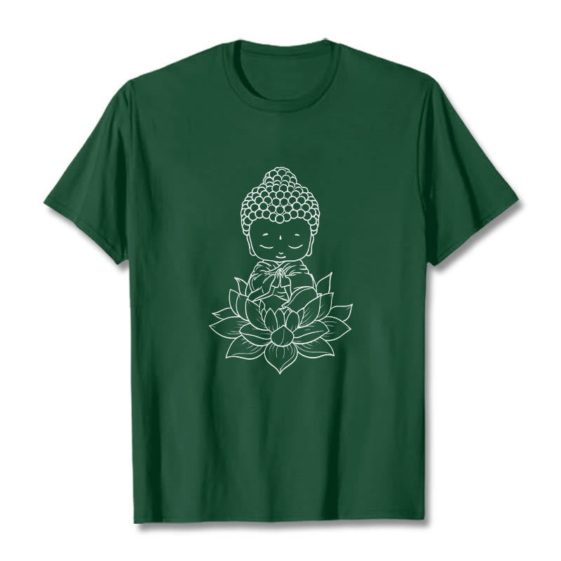 Buddha Stones ​​Friedliche Buddha Lotus Blume Muster T T-shirt - Waldgrün - 2XL - image 10