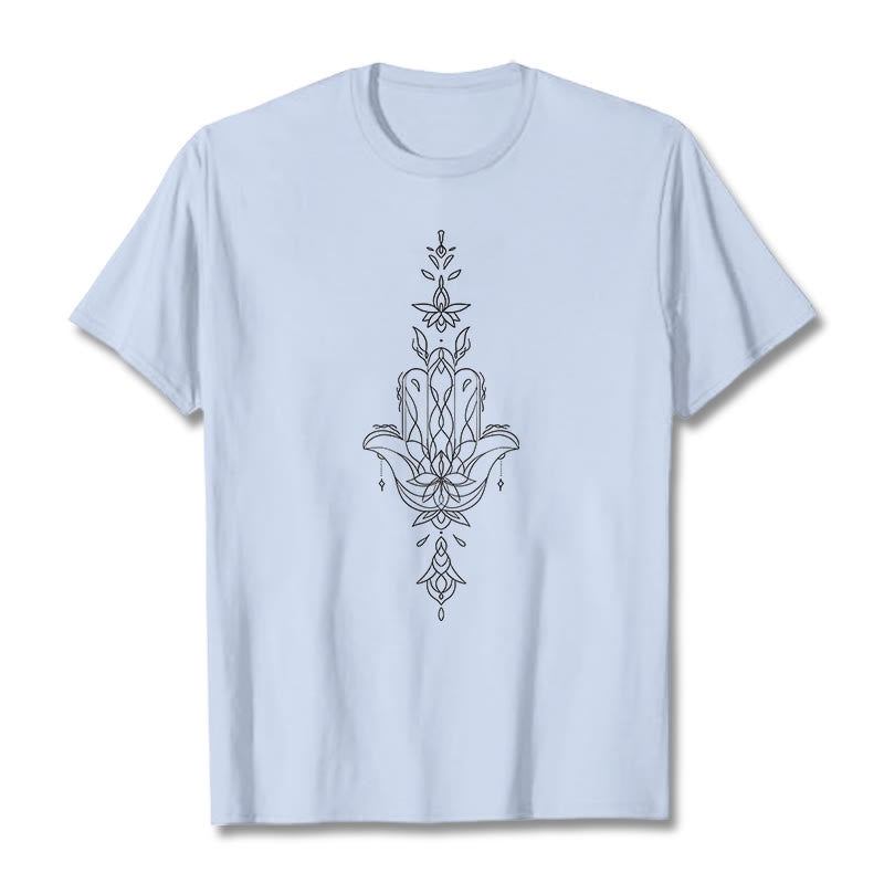 Buddha Stones ​​Hamsa Hand Lotus Blume Muster T T-shirt - HellCyan - 2XL - image 1