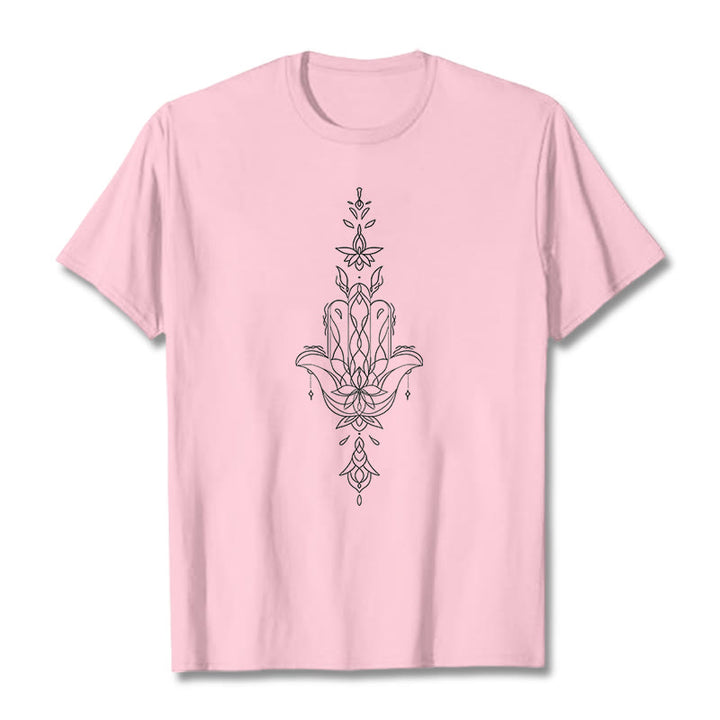 Buddha Stones ​​Hamsa Hand Lotus Blume Muster T T-shirt - Hellrosa - 2XL - image 14