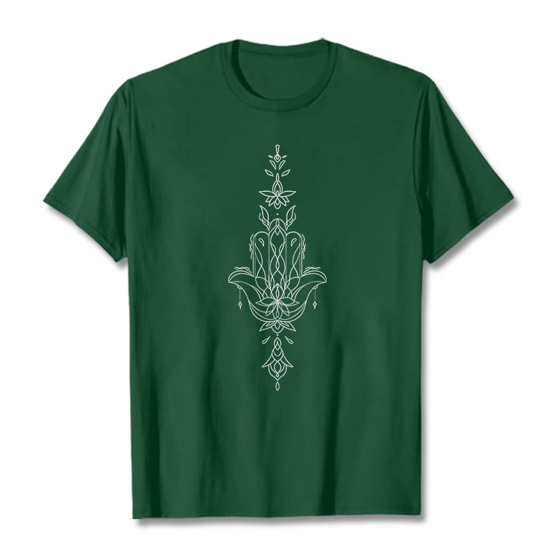 Buddha Stones ​​Hamsa Hand Lotus Blume Muster T T-shirt - Waldgrün - 2XL - image 11