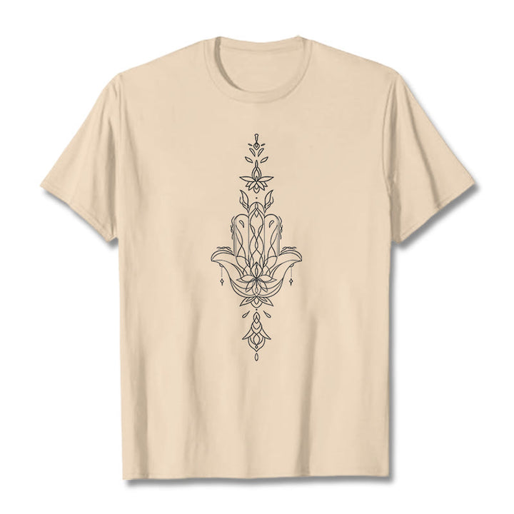 Buddha Stones ​​Hamsa Hand Lotus Blume Muster T T-shirt - Biskuit - 2XL - image 9