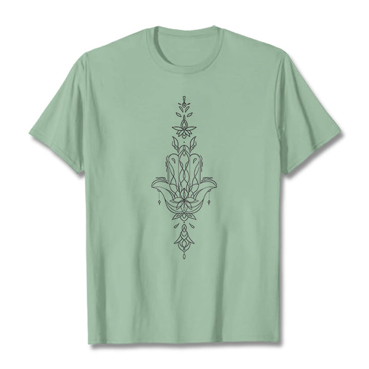 Buddha Stones ​​Hamsa Hand Lotus Blume Muster T T-shirt - Hellgrün - 2XL - image 15